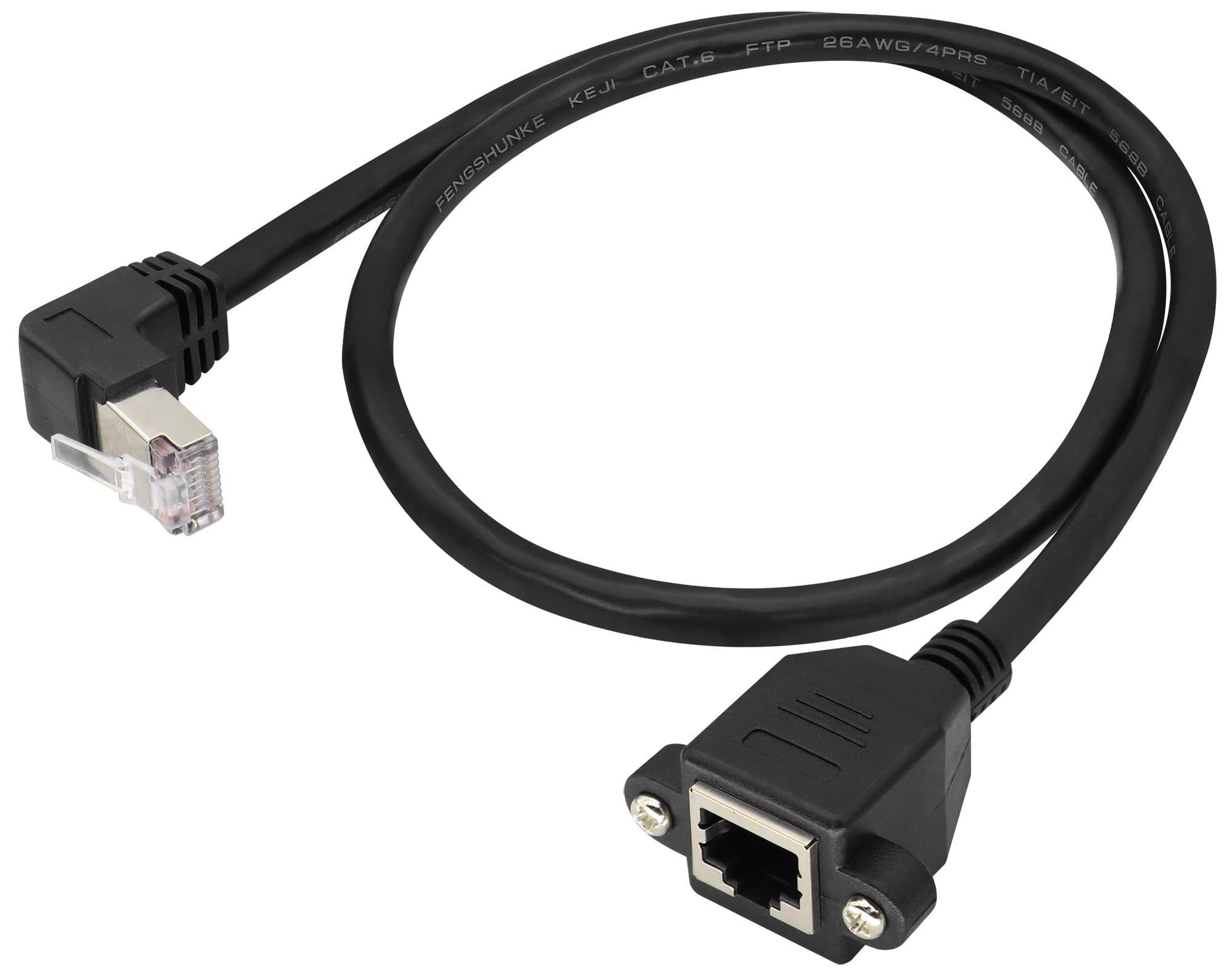 zdyCGTime Cat 6 RJ45 90 Degree Male to Female Shielded Ethernet Network Connector Screw Panel Mount Extension Cable, 8P8C Ethernet Network Extension Cable for Router, Set Top Box, etc. (Up/0.6M)