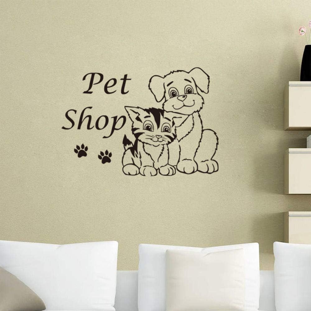 Cute Pet Shop Vinyl Wall Sticker Cat And Dog Grooming Salon Decal Dormitorio Papel De Pared