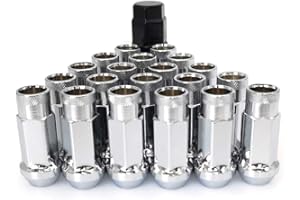 SOROPARTS Chrome Lug Nuts M12x1.5 Open End Wheel Nuts,Taper Acorn Seat, Forged Locknut Racing Nut 20 Set 2 Pieces Total 22 Pieces and 1 Nut Socket Key (Silver M12 x P1.5)