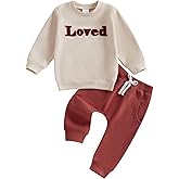 Gueuusu Toddler Baby Boy Girl Spring Fall Clothes Long Sleeve Loved Embroidery Sweatshirt Long Pants Set Valentines Outfit