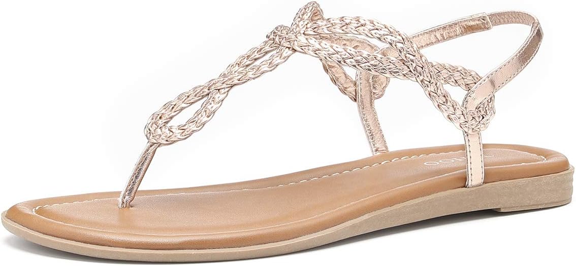 TIHOO Women's Braided T-Strap Sandals Slingback Flats Roman Gladiator Thongs