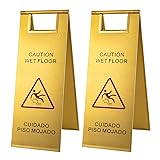 2Pcs Stainless Steel Wet Floor Sign, 24in Caution
