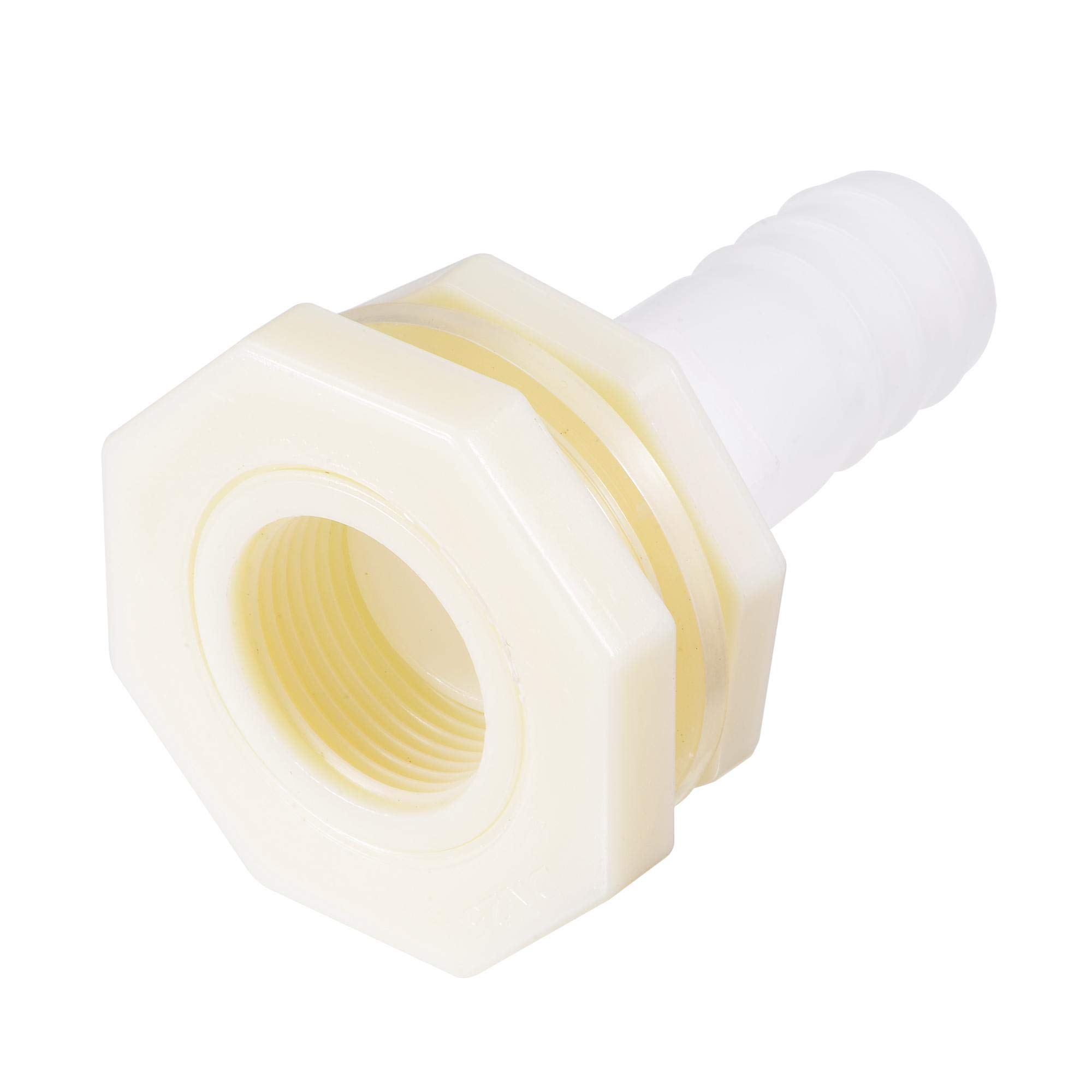sourcing map Bulkhead Fitting Adapter 25mm Barbed x G1 Female ABS White for Aquariums, Water Tanks, Tubs, Pools