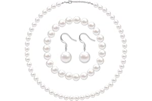 Yaomiao Faux Pearl Jewelry Set Simulated Pearl Necklace Bracelet Earrings for Women Girls