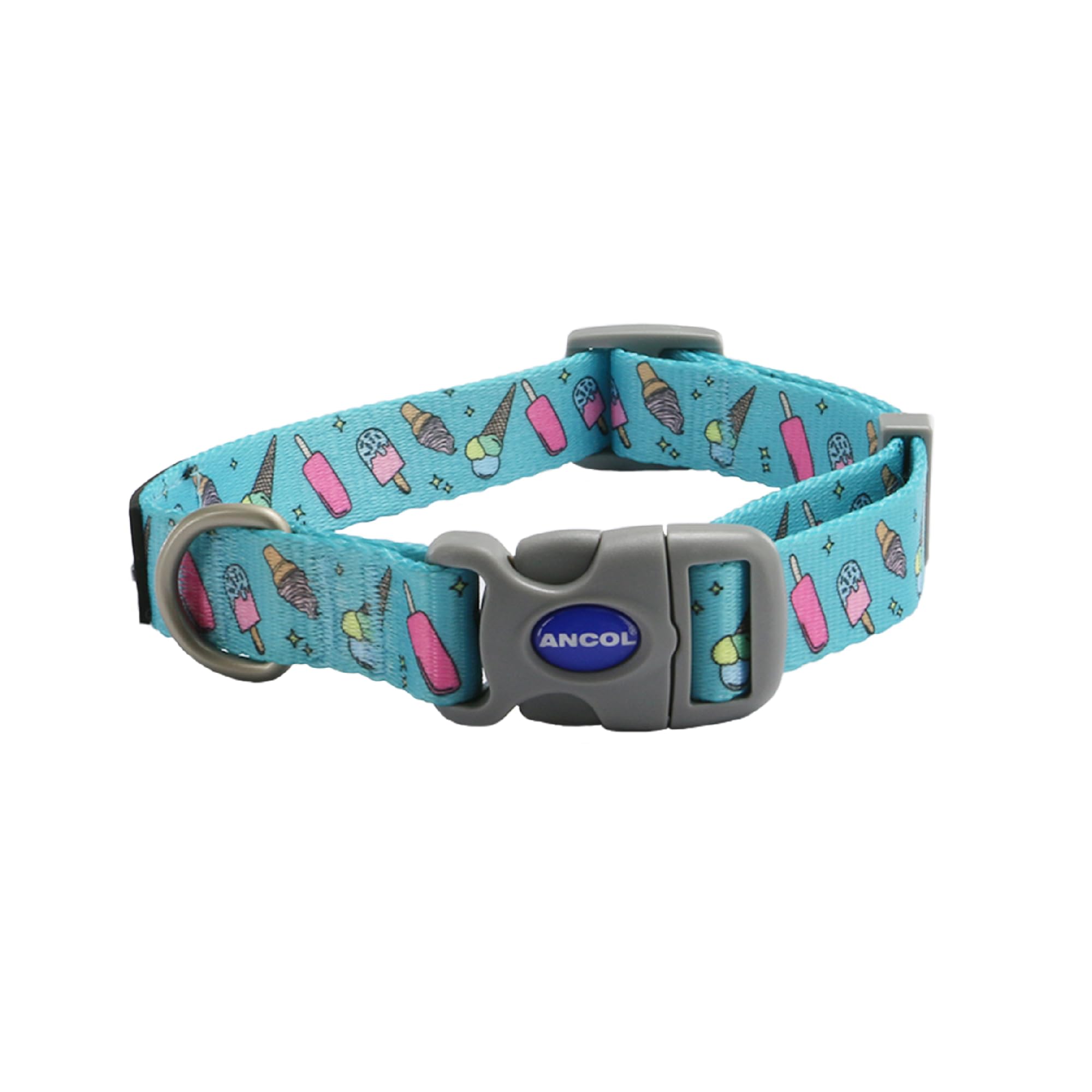 Ancol Soho Dog Collar Ice Cream Patterned - 100% Recycled Fabric Comfortable Pet Accessory - Sturdy Adjustable Buckle Puppy Neckband - Medium