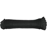 QNR 1/4" Black Polyester Rope, Solid Braid Dacron Utility Rope, 100 ft Hank, Low Stretch UV Resistant Industrial Cord