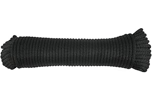 QUALITY NYLON ROPE 1/4 inch Black Dacron Polyester Rope - 100 Foot Hank | Solid Braid - Industrial Grade - High UV and Abrasion Resistance - Low Stretch