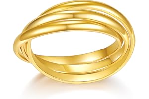 BORUO 925 Sterling Silver Ring, 14K Gold Plated Waterproof Fidget Anxiety Ring, Triple Row Rolling Interlocking Stacking High Polish Band for Women, Men| Each Band Width 1.8mm 3mm Size 4-12