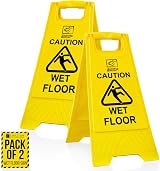 TDBS Pack of 2 Wet Floor Signs Yellow Heavy Duty Foldable view 1