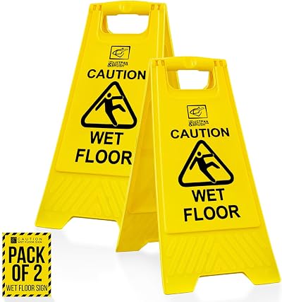 TDBS Pack of 2 Wet Floor Signs Yellow Heavy Duty Foldable