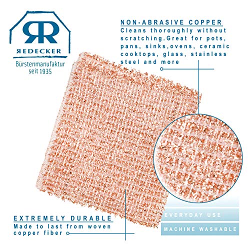 REDECKER 2-Ply Woven Copper Scrubbing Cloth - Durable and Non-Abrasive Scrubber, Machine Washable, Alternative to Chore Boy Copper Scrubber, Copper Scouring Pads, and Brillo Pad, Set of 2