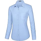 J.VER Dress Shirts for Women Button Down Wrinkle Free Shirt Business Casual Long Sleeve Work Blouse with Pocket
