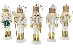 BlueSpace Christmas Nutcracker Ornaments Set Wooden Nutcrackers Hanging Decorations for Christmas Tree Figures Puppet Gifts (5", White)