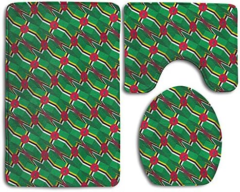 Dominica Flag 3D Art Pattern 3 Piece Set Soft Flannel Bathroom Rug U Contour Mat Lid Toilet Cover Non-slip