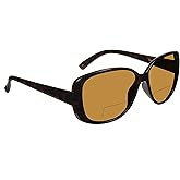 proSPORT Womens Polarized Bifocal Reader Sunglasses Gray Brown Lens Oversize Jackie-O Black Brown Frame