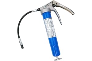 Macnaught Heavy Duty Pistol Grip Grease Gun with 10 Yr Warranty, Bulk fillable or 14oz. cartridge. 1/8 NPT Flex Connection x 12″ long, KY Supergrip three-jaw high-pressure coupler. No leak connection