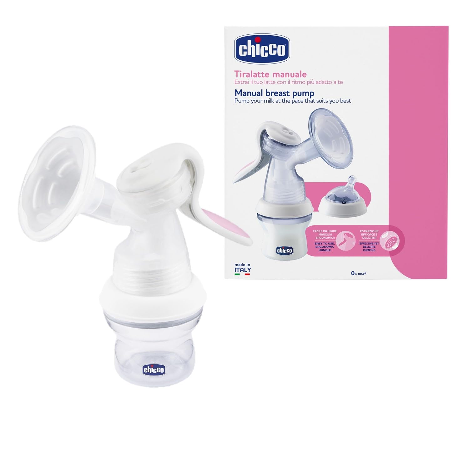 Chicco Breast Pump with Silicone Cup and Ergonomic Handle Manual with Silicone Cup and Ergonomic Handle Transparent, White Colour