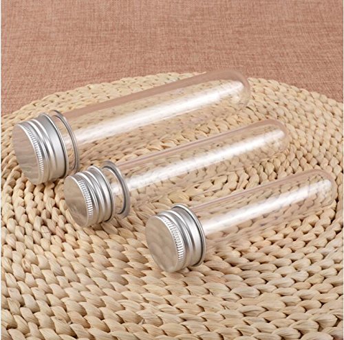 6PCS 100ML 3.4oz Clear Plastic Empty Refillable Test Tube Bottle Sample Cosmetic Candy Mask Bath Salts Vial Case Jar Pot Holder Container with Aluminum Cap