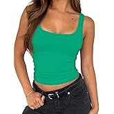 ForeFair Women's Sleeveless Square Neck Tank Top Double Layer Basic Crop Tops Summer Fitness Workout Casual Tops