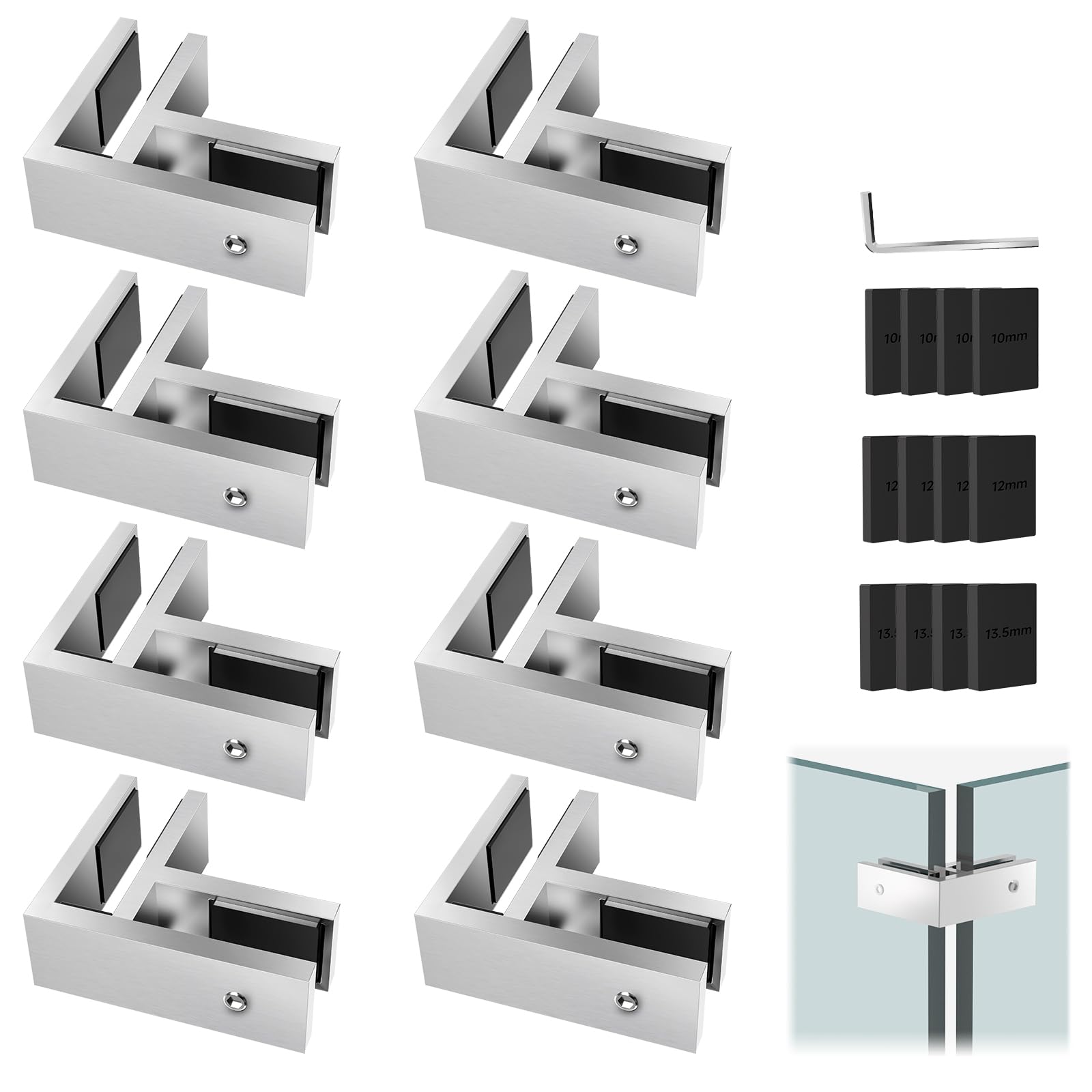 Photo 1 of Gyykzz 8 Pack T316 Marine Grade Railing Glass to Glass Clamp, Stainless Steel Bracket for Balustrade, 90 Degree Brushed Finish Railing Clip Holder for Pool Fence, Balustrade, Balcony Deck