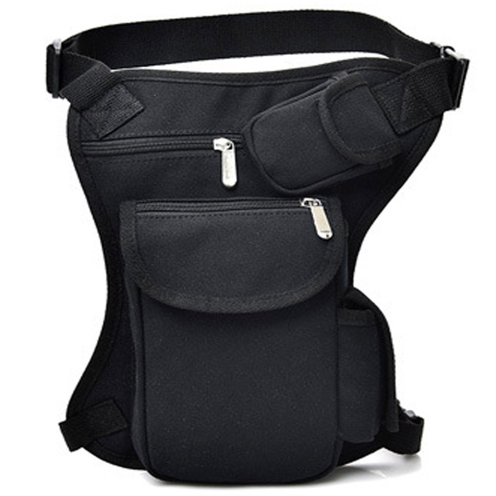 Rullar Canvas Hiking Waist Fanny Pack Tactical Drop Leg Bag Purse Running Waist Belt Hip Bag Outdoors Motorcycle Bike Cycling Pouch Shoulder Bag Black
