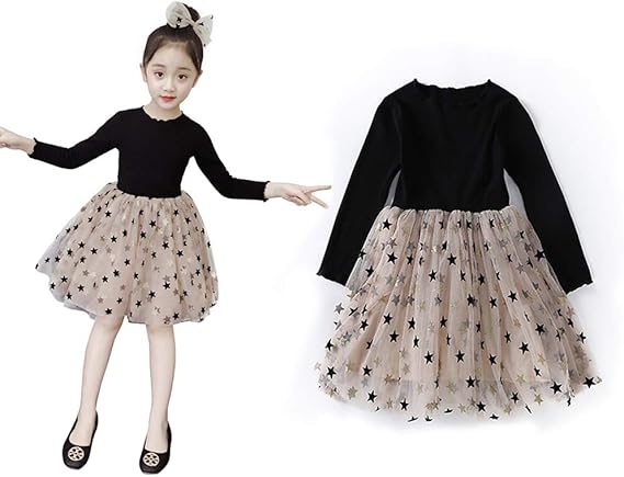 Amazon ワンピース 子供ドレス 女の子 チュール 星柄 プリンセス 長袖 膝丈 ふんわり キーズドレス フォーマル 発表会 フォーマル 通販