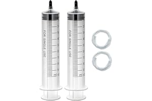 OMAWRF 2 Pack 100mL Plastic Syringe Sterile Individual Wrap(No Needle),Luer Lock Syringes with Cap, Measurement for Scientific Labs,Measuring Liquids,Pet Feeding,Oil or Glue Applicator (100ML, Plastic)