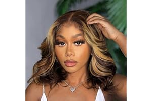 SFD Highlight Ombre Lace Front Wig Human Hair 13x4 HD Transparent Lace Honey Blonde Frontal Wigs Pre Plucked 150% Density 4/27 Colored Body Wave Lace Front Wig Human Hair Piano Color 14Inch