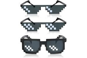 [3 Pack] Thug Life Sunglasses, Men Women Glass 8 Bit Pixel Mosaic Glasses Photo Props Unisex Sunglass Toy - Black