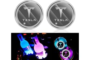 Uxcer 2PCS LED Car Cup Holder Lights for Tesla Model 3/Y/S/X, 7 Color-Changing Luminous Car Coasters Cup Mats Pads with USB Charging for Tesla Interior Accessories
