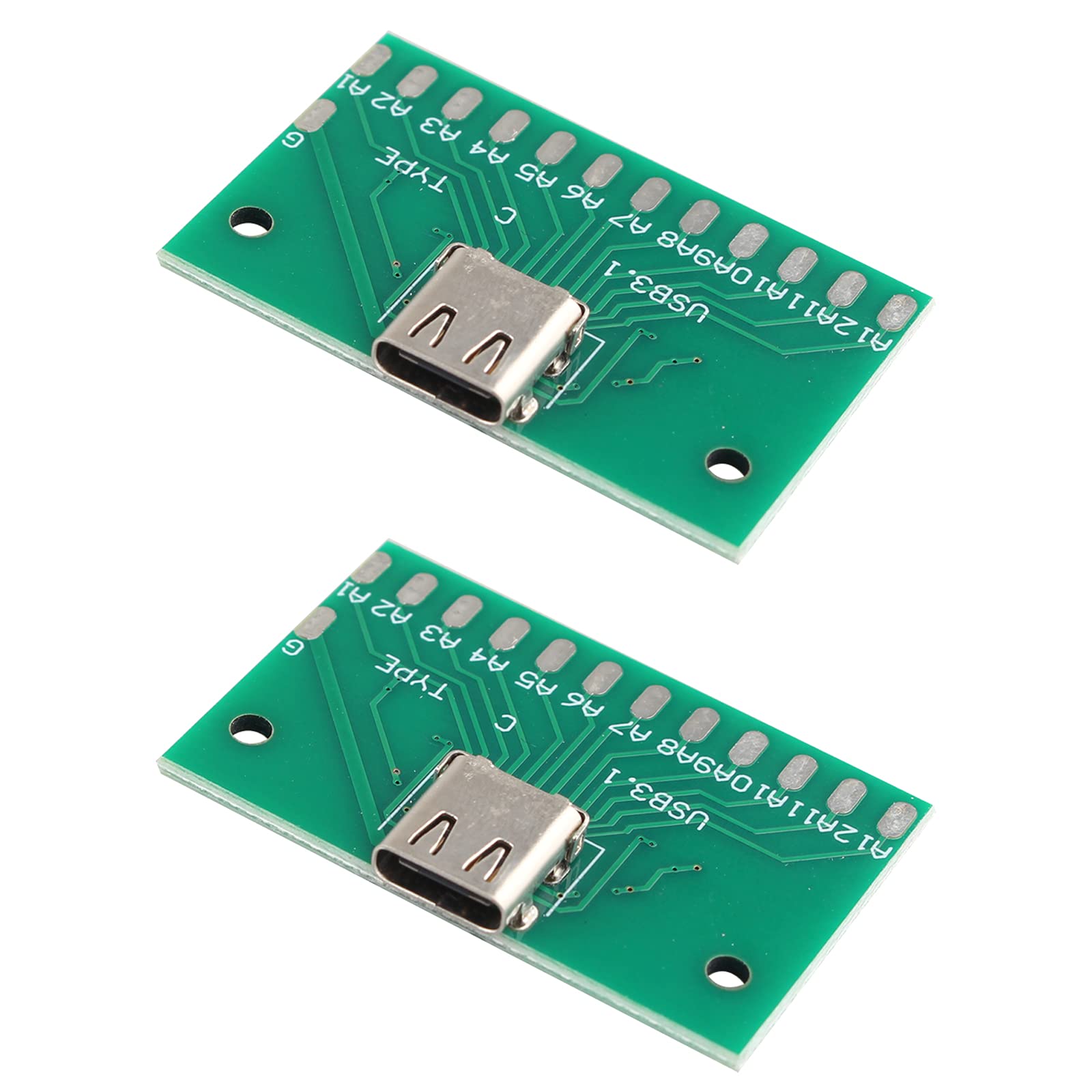 HALJIA 2PCS USB 3.1 Type C Female Test Board 24P Female Connector Adapter Breakout Board PCB Board for DIY Current Conduction Test