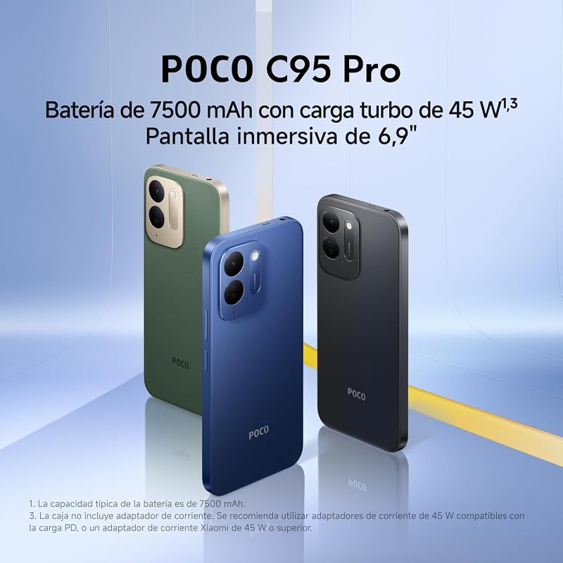 POCO C95 Pro, smartphone de 8+256 GB, preto, 7500 mAh e carregamento de 45 W
