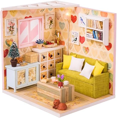 Amazon Moin Moin ドールハウス ミニチュア 手作りキット セット 壁紙が可愛い パリの小さなおうち 子猫 小型 初心者向け Ledライト アクリルケース付属 リビング 07dh186 プラモデル 通販