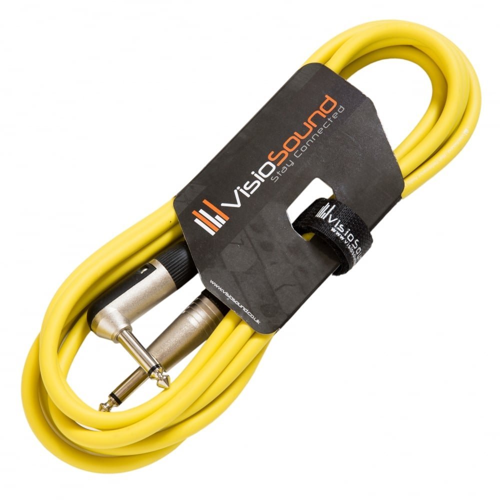VisioSound Guitar Lead 6.35mm 1/4" Mono Jack to Angled Jack/Instrument Cable / 6 Colours 3m Yellow
