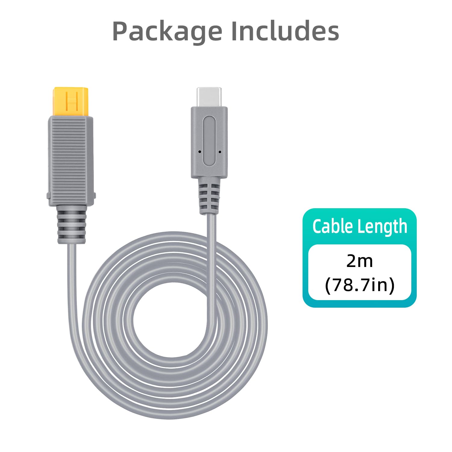Wigearss 6.5Ft (2M) Type C Power Charge Cable for Wii U Work with a 35w-65w Power Adapter-Gray (not Include The Power Adapter/not Compatible with Wii)