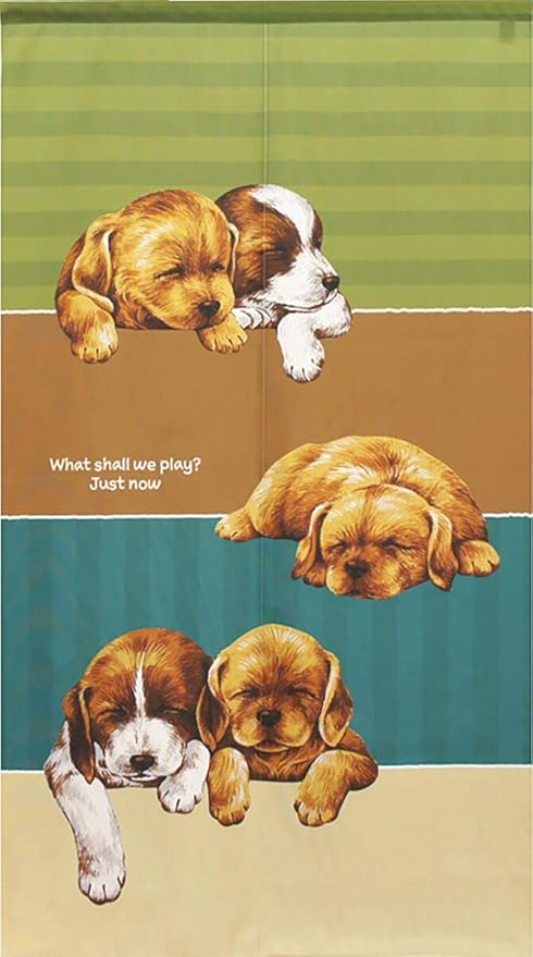 Amazon のれん 壁飾り タペストリー 間仕切り 目隠し 半間のれん 犬 イヌ 幅85 丈150cm 犬5匹 ボーダー のれん オンライン通販