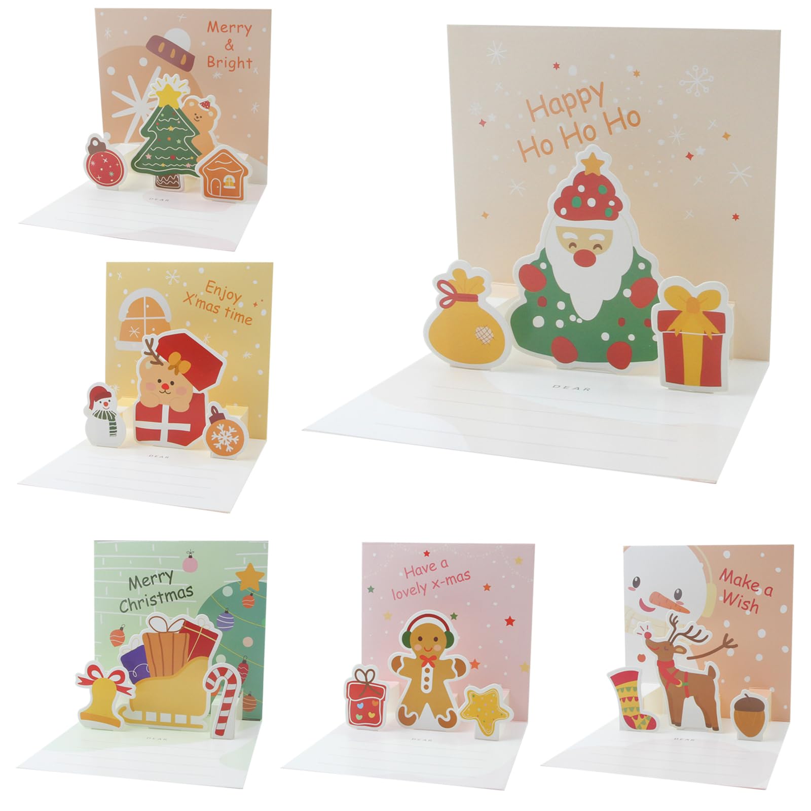 Fyvadio 3D Christmas Card, 6 Pack Pop-up Christmas Cards with Envelopes, 3D Christmas Greeting Cards Holiday Greeting Cards Merry Christmas Card for Holiday Postcards Christmas Day Gifts