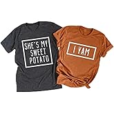 She's My Sweet Potato I Yam Shirt Thanksgiving Matching Couples Shirt for Husband and Wife Casual Short Sleeve Tops