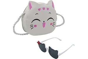Suillty Little Girls Crossbody Bag Princess Mini Cat Coin Purse Set Toddler Purse Handbag with Sunglass for Girls,2PCS