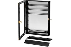 Tcatec 18x25 Inch Shot Glass Display Case with Removable Shelves, Wood Liquor and Shot Glass Display Cabinet with Bult-in Mirror Wall Mounted Storage Shelf Shadow Box with Lockable Acrylic Door