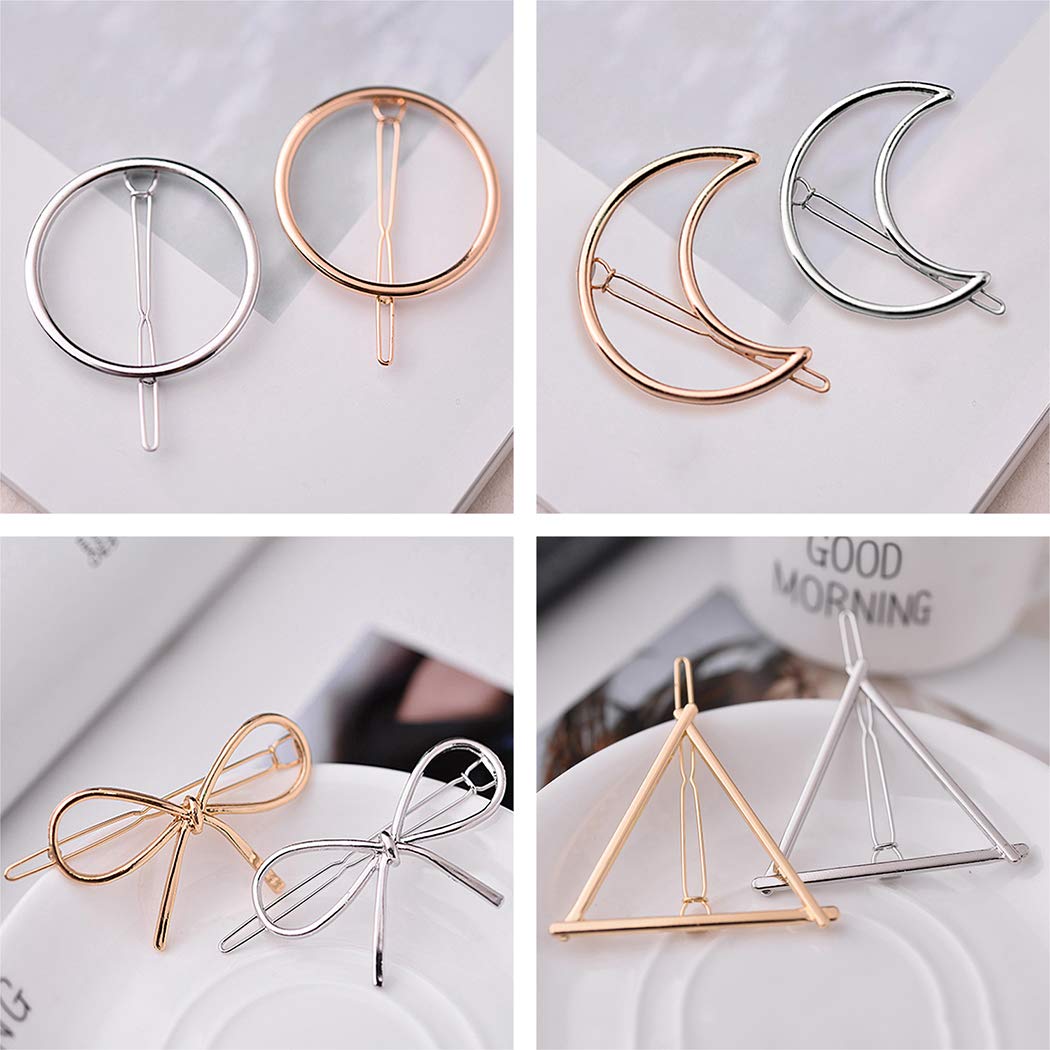 Hair Clip for Women, Fascigirl 8pcs Vintage Hair Barrettes Hair Pins Moon Triangle Circle Butterfly Hair Clips for Girls Thick Hair Styling Hair Accessories