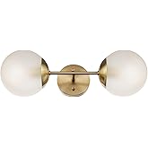 Globe Electric Celestia 2-Light Wall Sconce, Matte Brass, Frosted Glass Shades