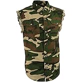 Milwaukee Leather DM4010 Men's Camo Lightweight Denim Shirt with Vintage and Frayed Sleeveless Look