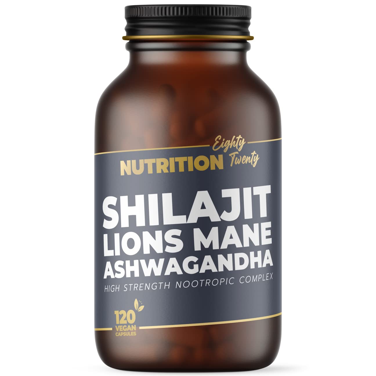 Shilajit, Ashwagandha & Lions Mane Capsules, 3 in 1 High Strength Nootropic Complex, Formulated to Support Cognitive Function and Heathy Testosterone Production, 40 Day Supply (120 Capsules)