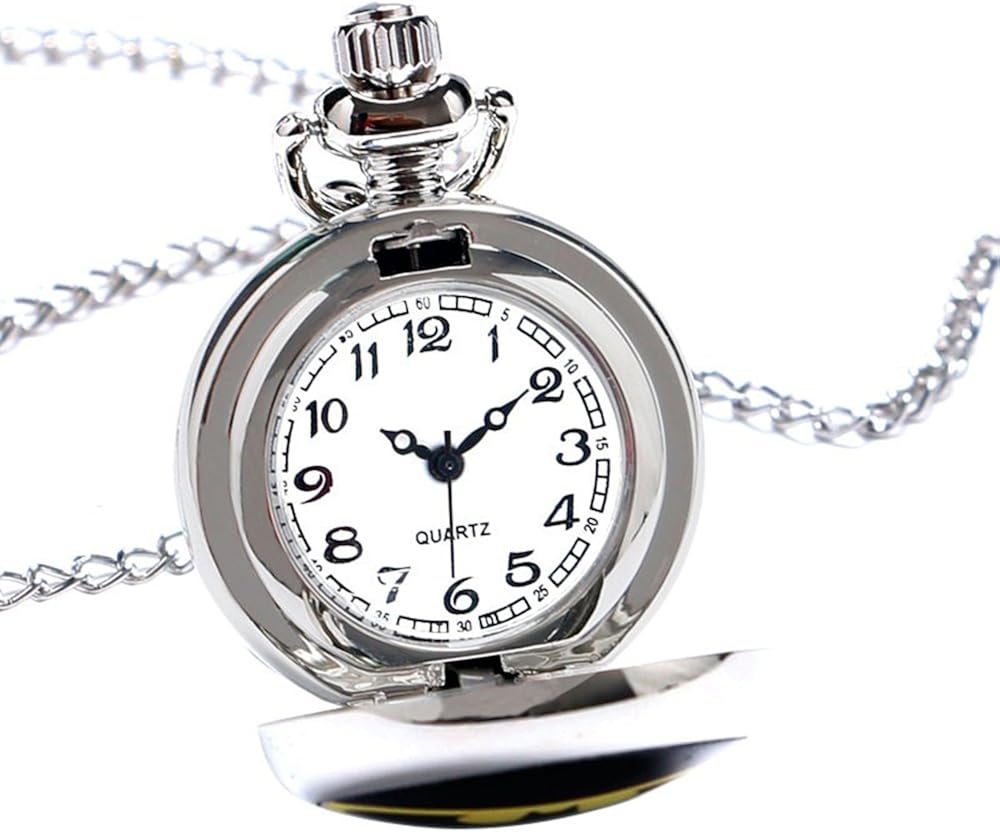 Batman Logo Polished Silver Finish Case Women's Quartz Pocket Watch Necklace - On 32" Inch / 80cm Chain - Image 4