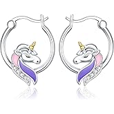JZMSJF S925 Sterling Silver Unicorn Hoop Earrings Animal Stud Earrings Cute Panda Bunny Cat Puppy Earring Animal Hoops Jewelry Gifts for Women