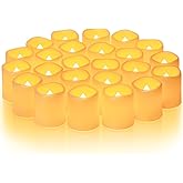 Homemory 24Pack Flickering Flameless Votive Candles,200+Hour Electric Fake Candles,Battery Operated LED Tealight for Wedding,Table,Outdoor,Halloween,Christmas Decoration-Amber Yellow