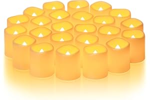 Homemory 24Pack Flickering Flameless Votive Candles,200+Hour Electric Fake Candles,Battery Operated LED Tealight for Wedding,Table,Outdoor,Halloween,Christmas Decoration-Amber Yellow