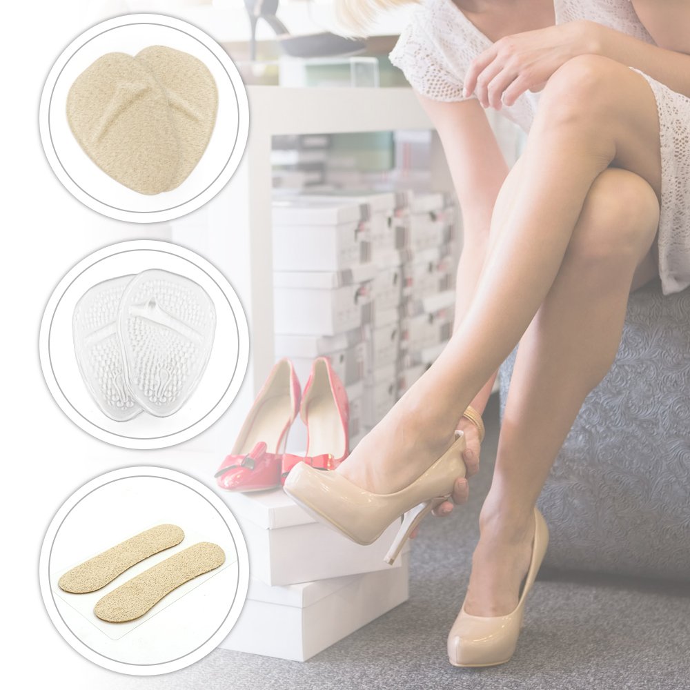 Ball of Foot Cushions by SQHT, Metatarsal Pads Self-Sticking Forefoot Inserts Heel Grips for Pain Relief
