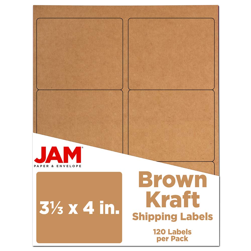 JAM PAPER Mailing Address Labels - Large Shipping Labels - 84.5 x 101.6 mm - Brown Kraft - 120/Pack